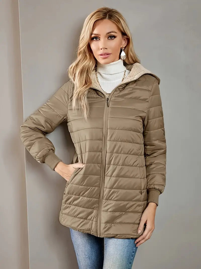 Street-Wave Women's Padded Fleece Zip Jacket With Hood For Cozy Warmth And Everyday Style