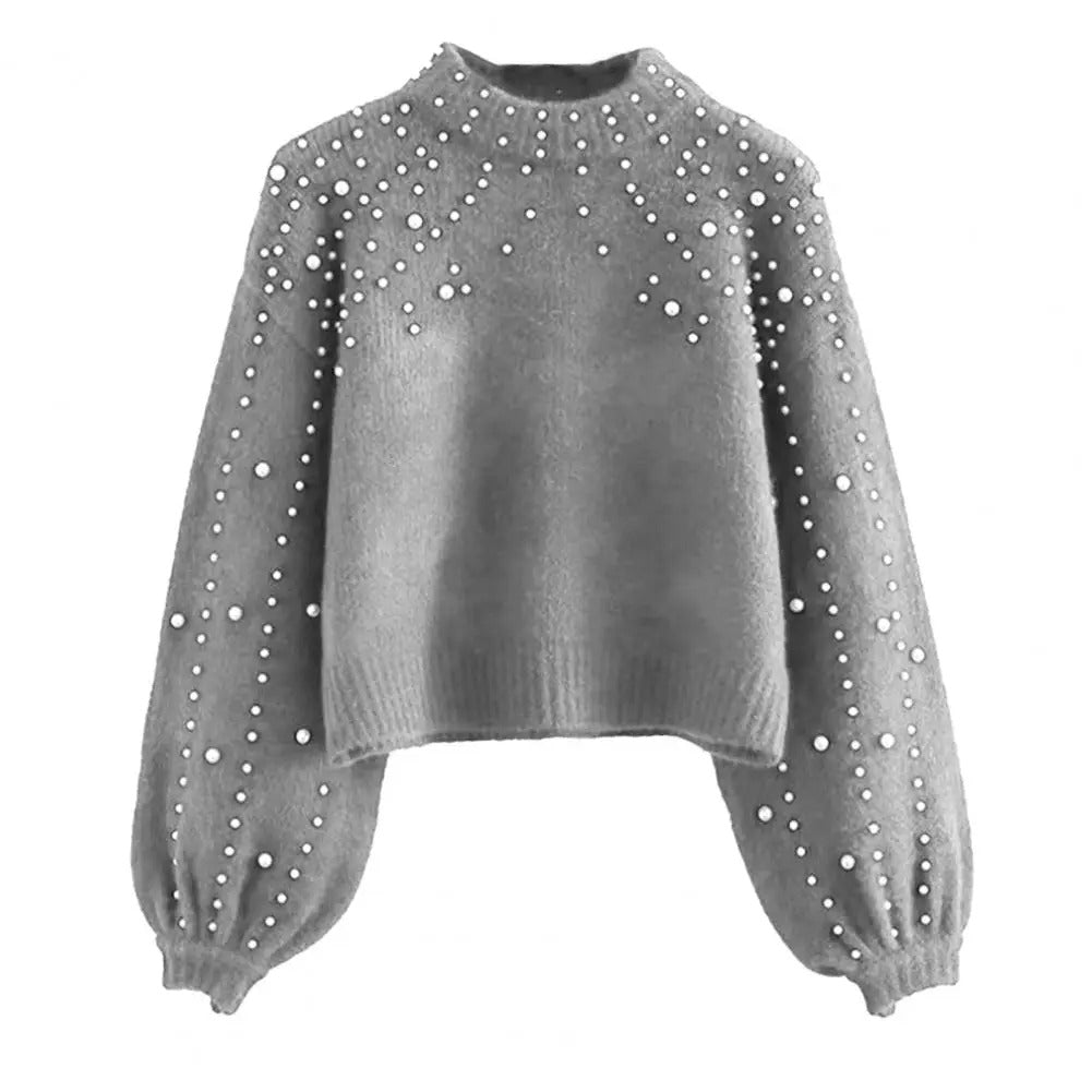 Street-Wave Pearl Embellished Knit Sweater For Modern Women Cozy Chic Winter Warmth