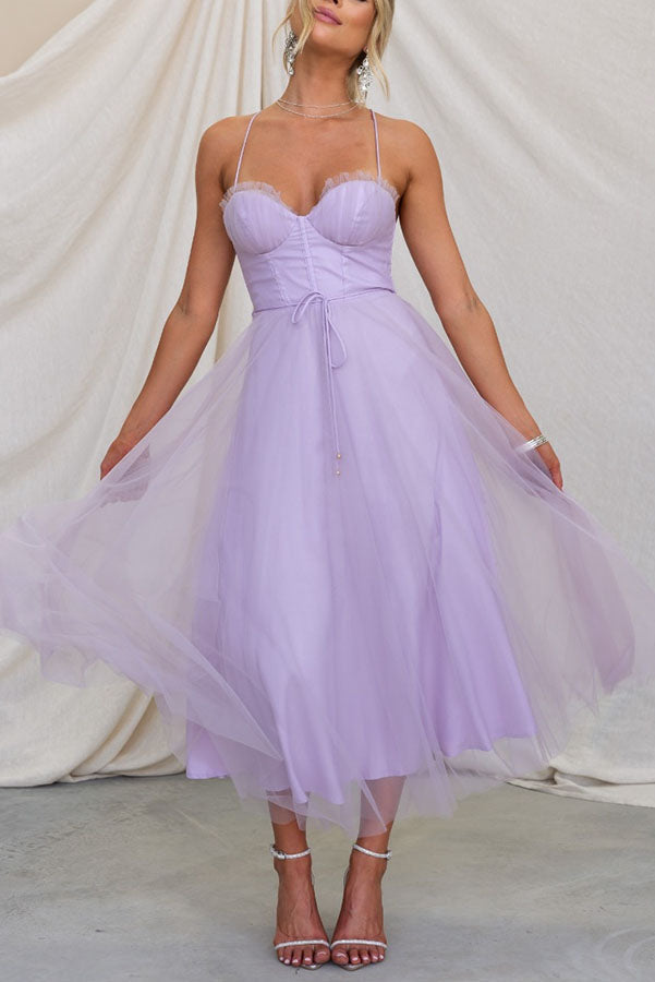 Street Wave Tulle Midi Dress For Women Elegant A Line Silhouette