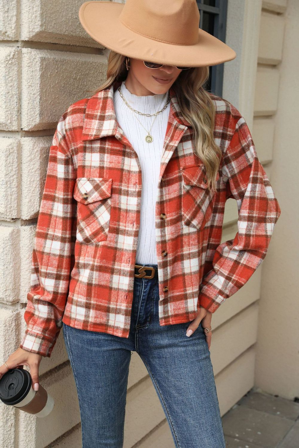 Street-Wave Plaid Button Jacket With Dropped Shoulder Design For Women Chic Everyday Wear