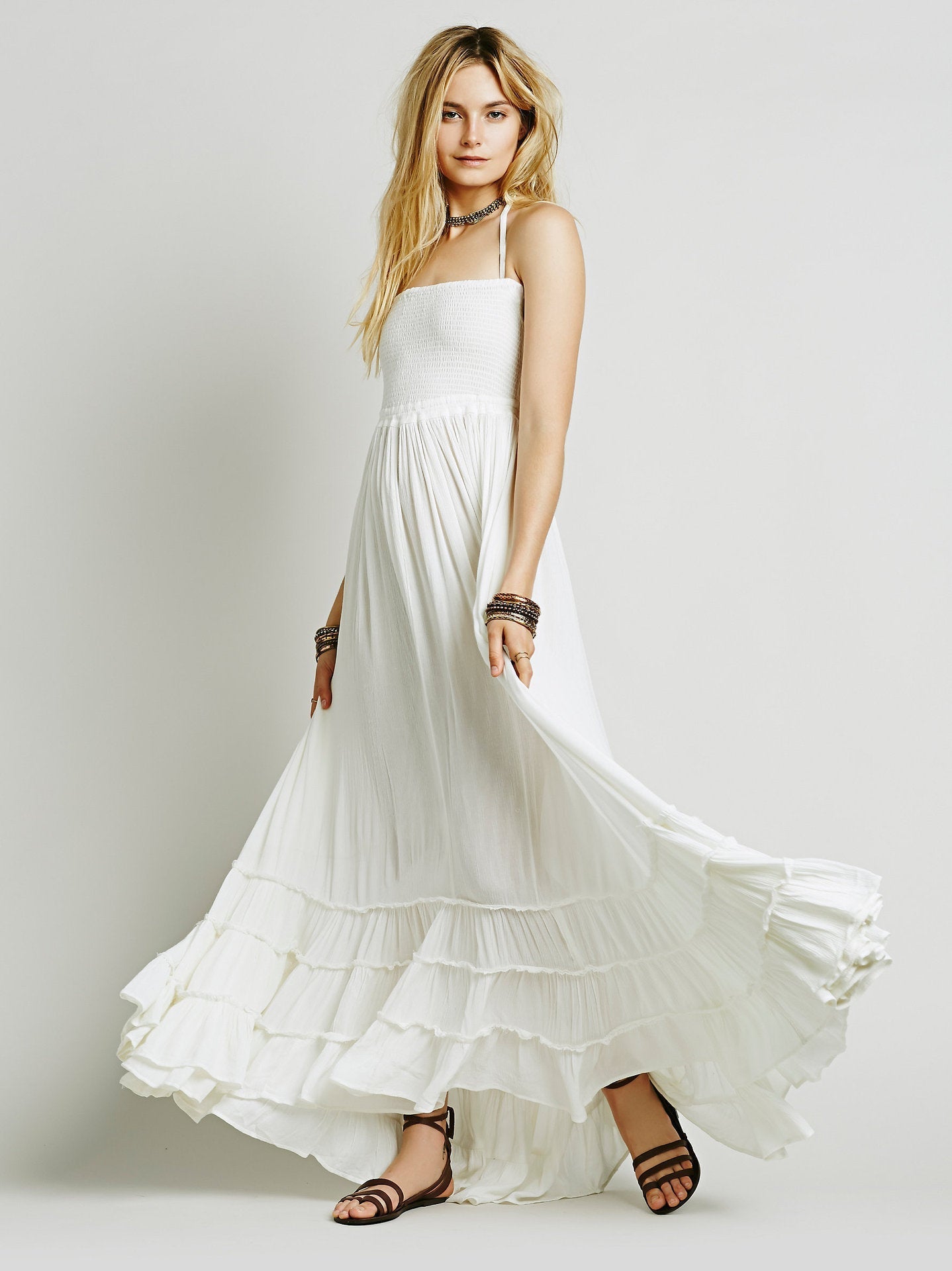 Street Wave Cotton Halter Neck Maxi Dress For Women Boho Flowing Tiered Skirt Breathable Summer
