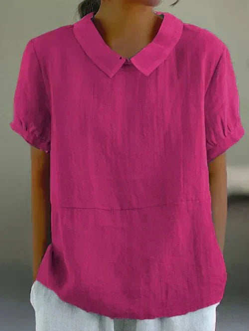 Women's Short Sleeve Casual Top with Peter Pan Collar and Versatile Style