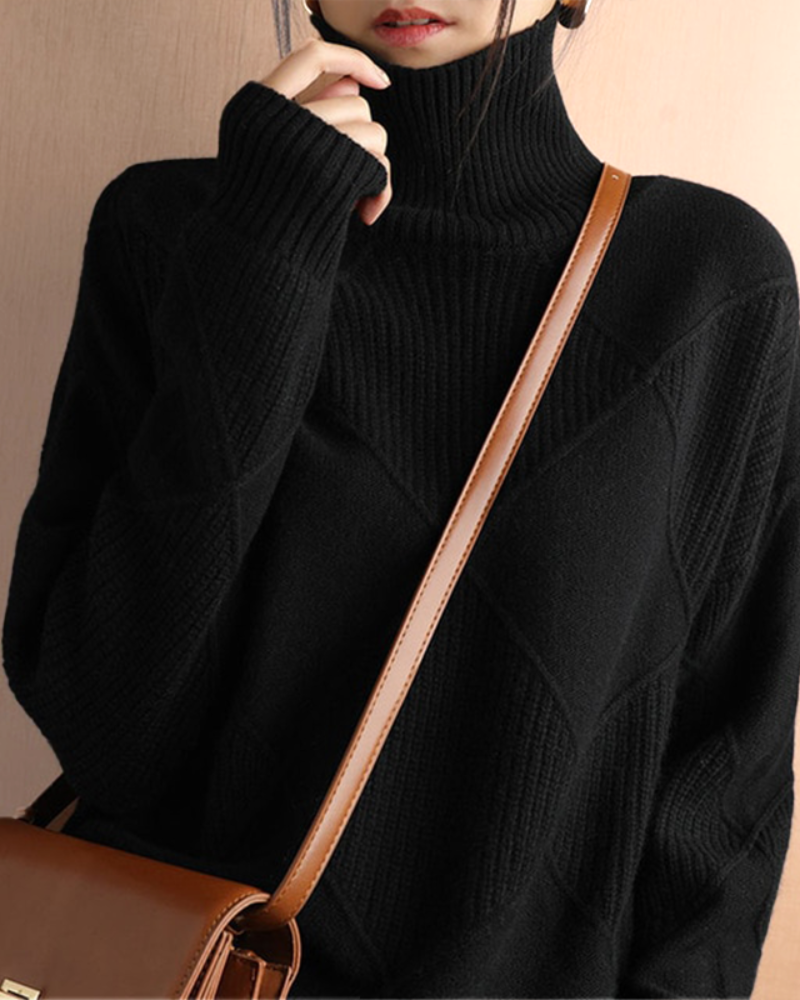 Streetwave Argyle Turtleneck Sweater For Women Ultra Premium Soft Cozy Knit Pullover