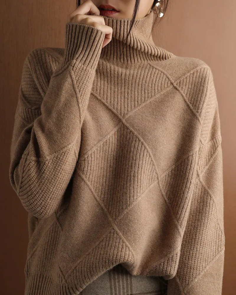 Streetwave Argyle Turtleneck Sweater For Women Ultra Premium Soft Cozy Knit Pullover