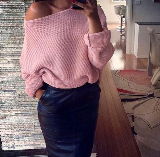 Streetwave Off Shoulder Sweater For Women Loose Fit Wide Cut Versatile Cozy Knit
