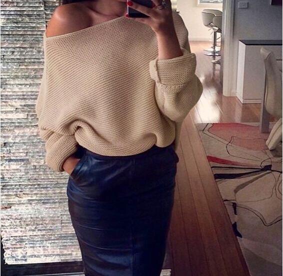 Streetwave Off Shoulder Sweater For Women Loose Fit Wide Cut Versatile Cozy Knit