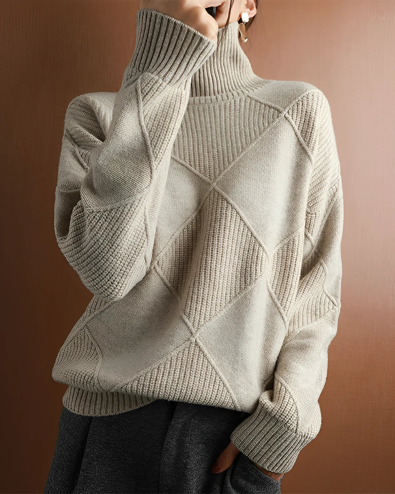 Streetwave Argyle Turtleneck Sweater For Women Ultra Premium Soft Cozy Knit Pullover