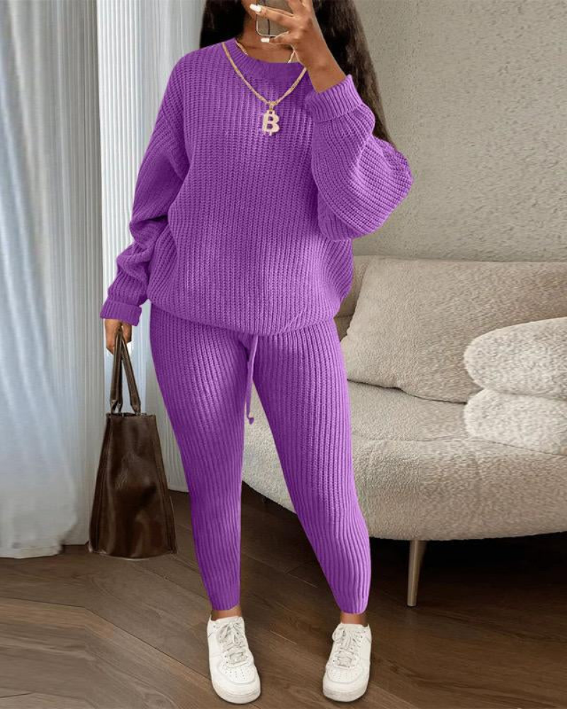 Street-Wave 2 Piece Lounge Set Cozy Soft Knit For Women Everyday Comfort Stylish Homewear Ultra Cozy