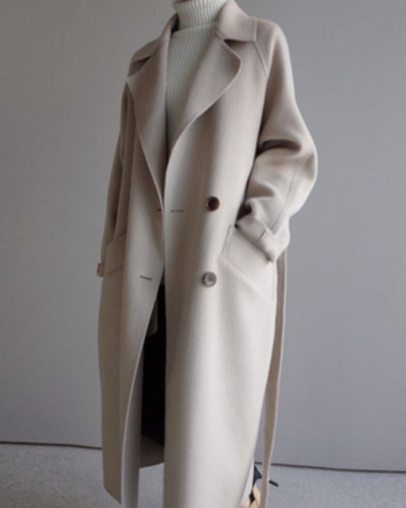 Street-Wave Elegant Long Coat For Women With Belted Comfort And Timeless Style For All Seasons