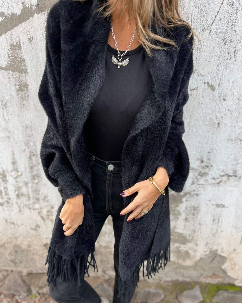Street Wave Fringed Knit Coat For Women Cozy Warm Elegant Outerwear For Everyday Style And Comfort