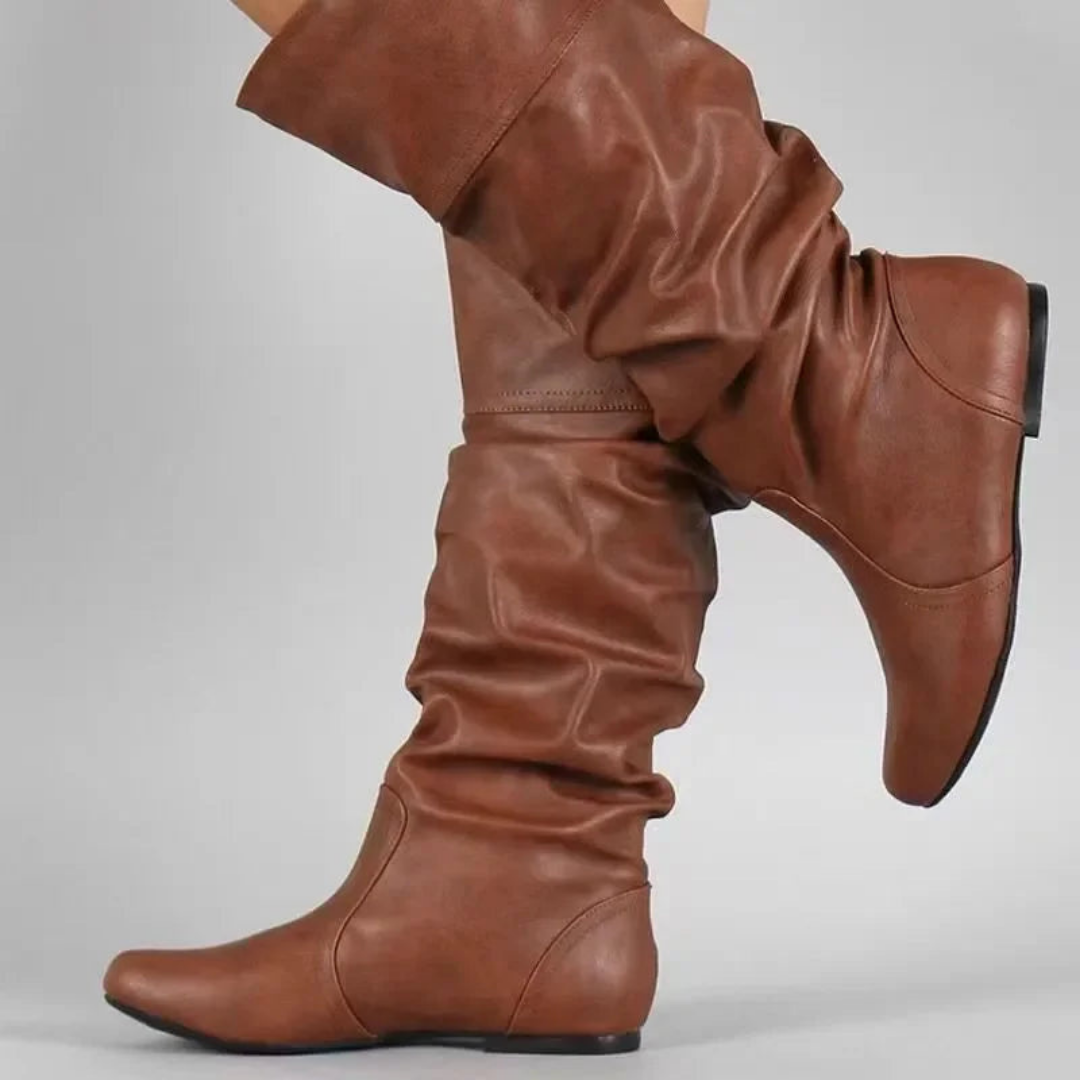 Street-Wave Mid Calf Cowboy Boots PU Leather With Traditional Western Stitching And Pointed Toe For Women