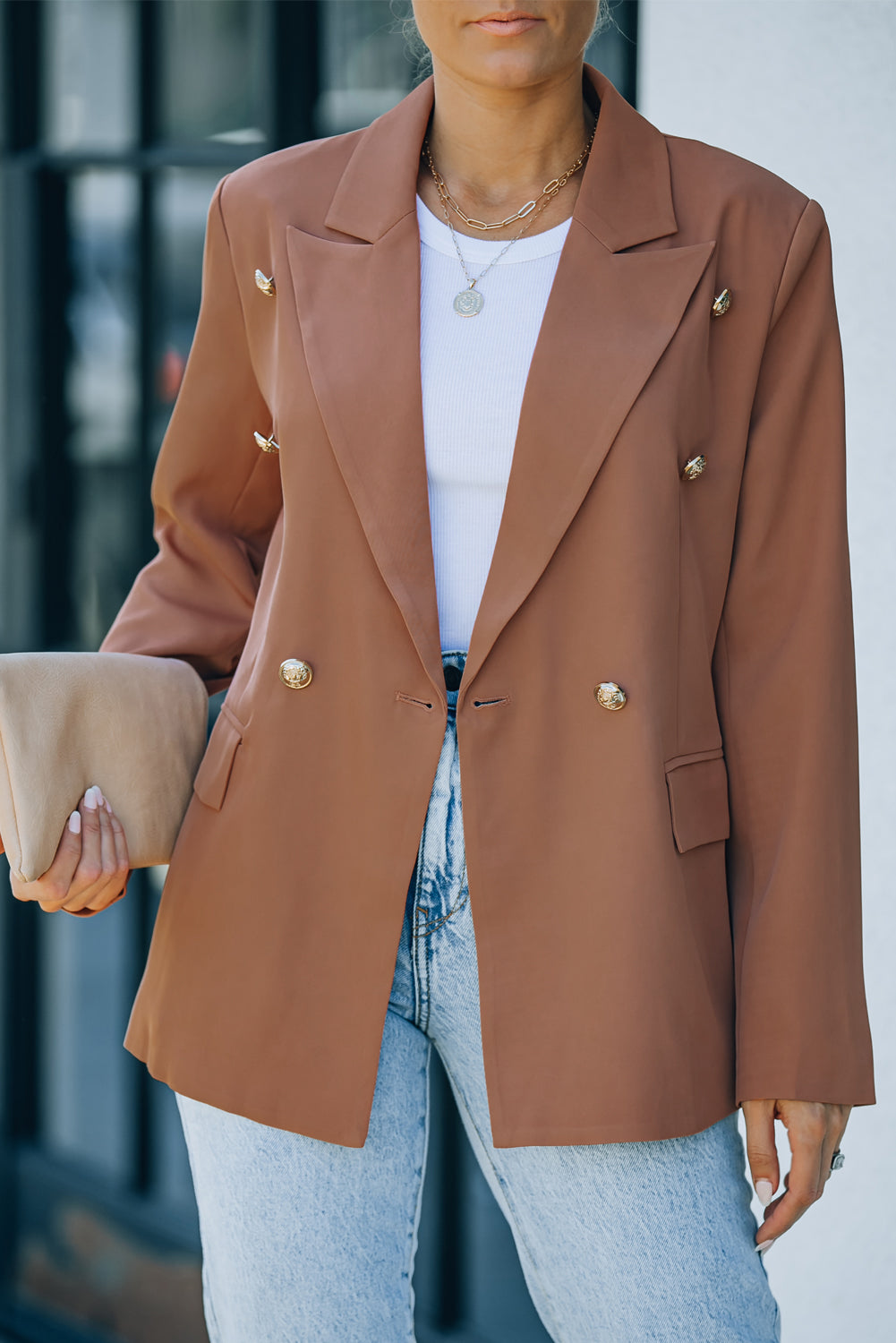 Street-Wave Double Breasted Lapel Blazer For Women With Long Sleeves Urban Chic Coat