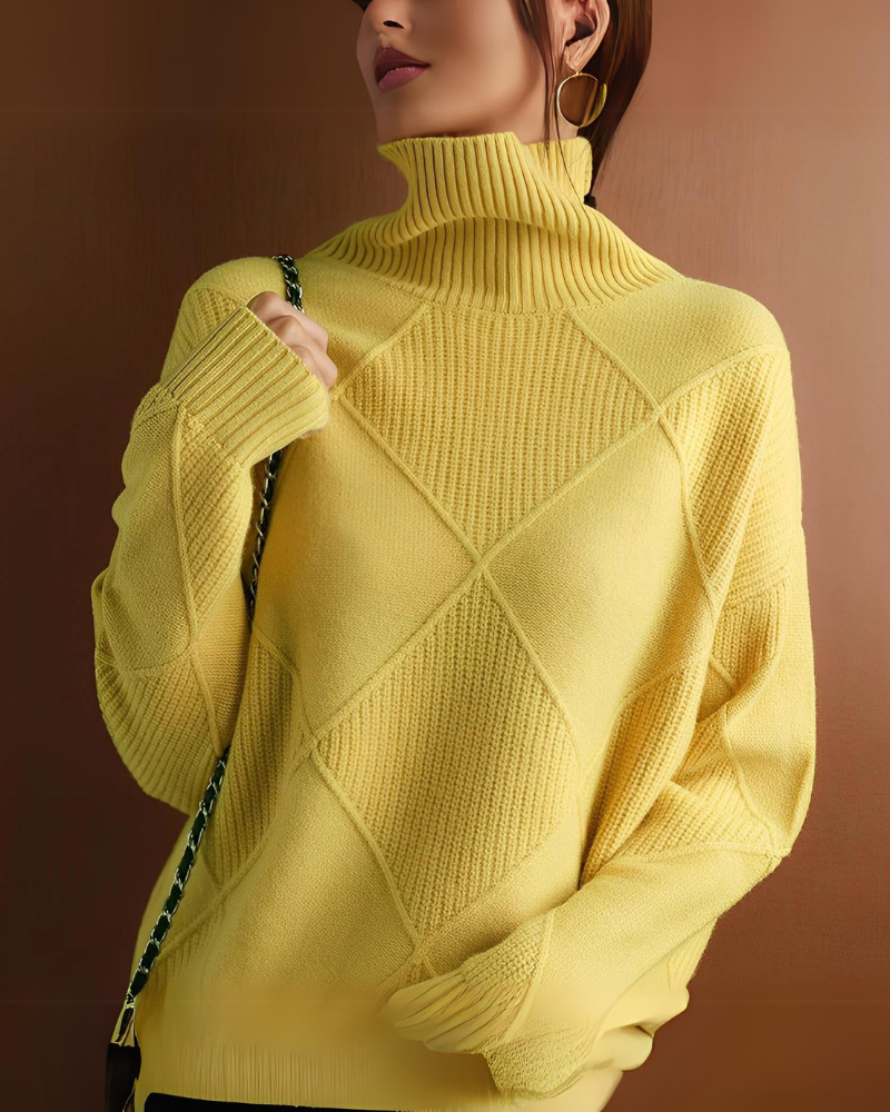 Streetwave Argyle Turtleneck Sweater For Women Ultra Premium Soft Cozy Knit Pullover