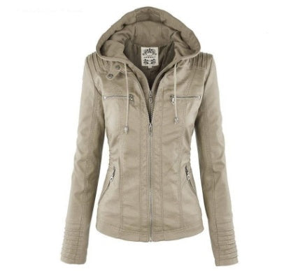 Street-Wave Women Faux Leather Jacket With Removable Hood