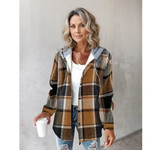 Street-wave Plaid Hoodie for Women Cozy Oversized Jacket with Drawstring Hood and Everyday Style