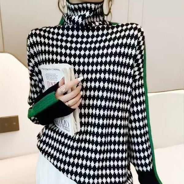 Street-wave | Eleganter Pullover mit schwarz-weißem Karomuster - Street-wave