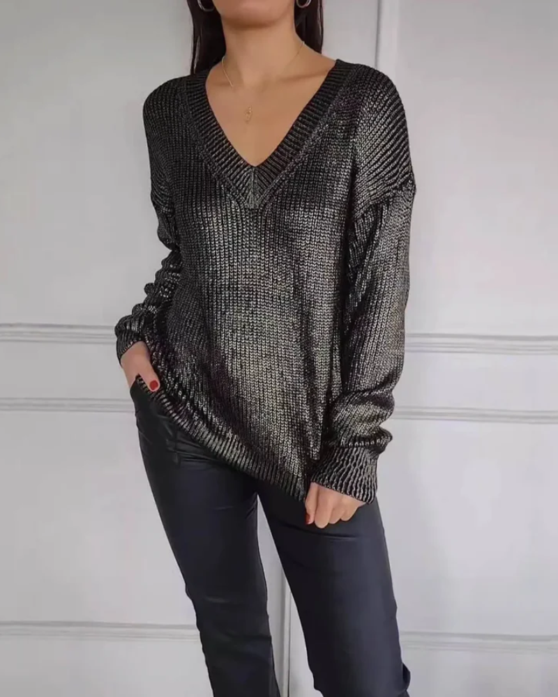 Street Wave Cozy V Neck Knit Sweater For Women Warm Relaxed Fit Chic Casual Everyday Wear