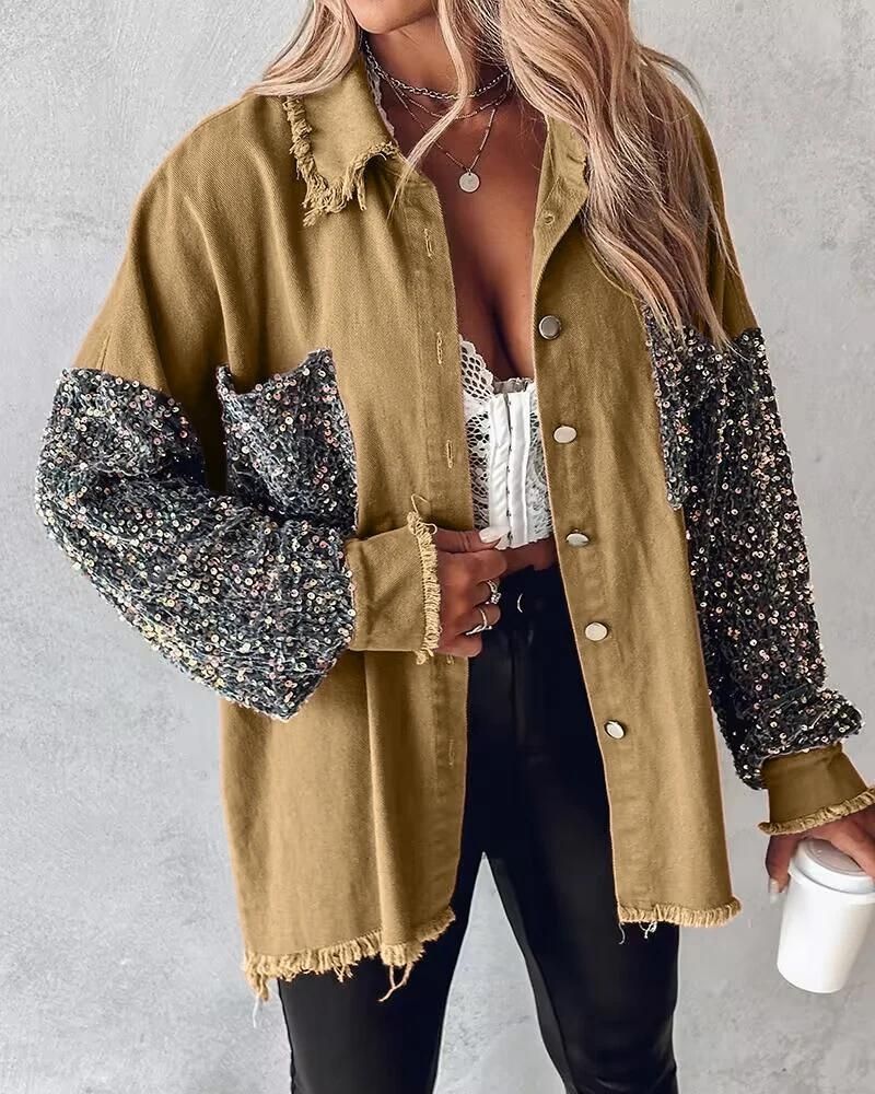 Street-wave Sequin Sleeve Cardigan For Women — Casual Chic Comfort And Style, Versatile Layering Essential