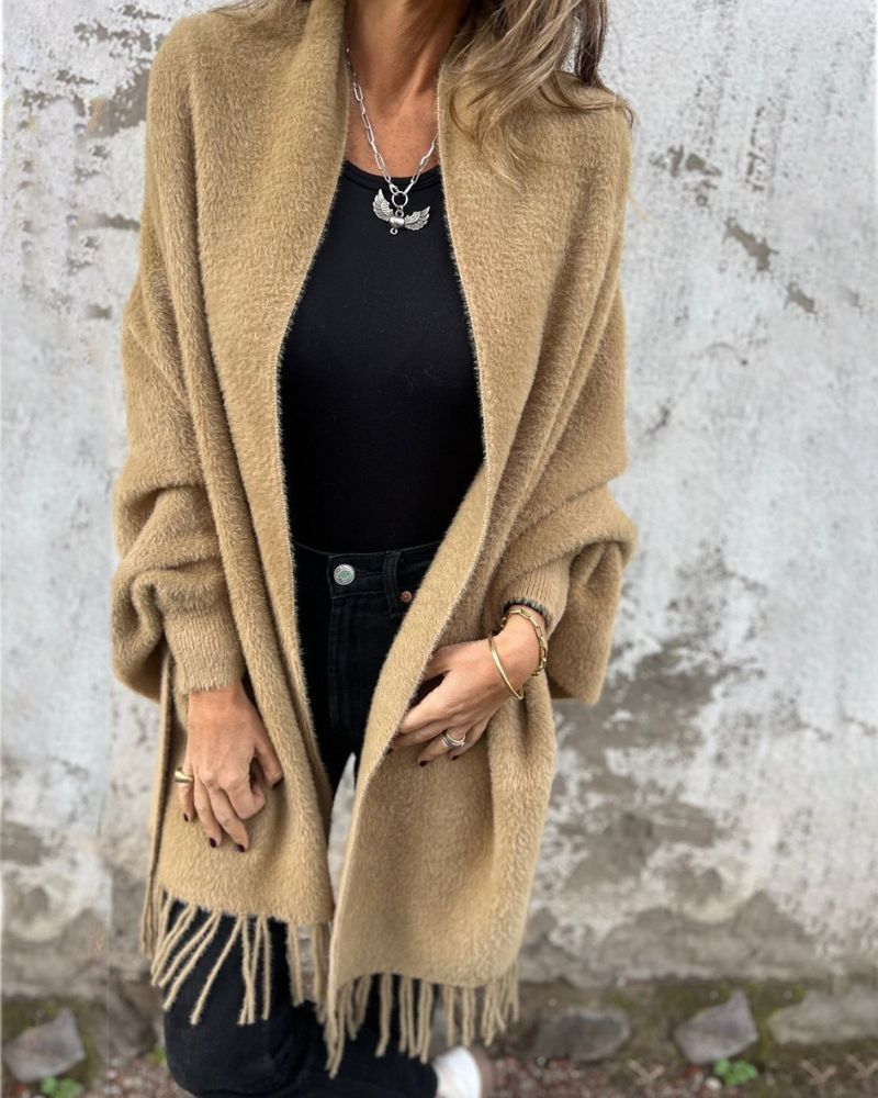 Street Wave Fringed Knit Coat For Women Cozy Warm Elegant Outerwear For Everyday Style And Comfort