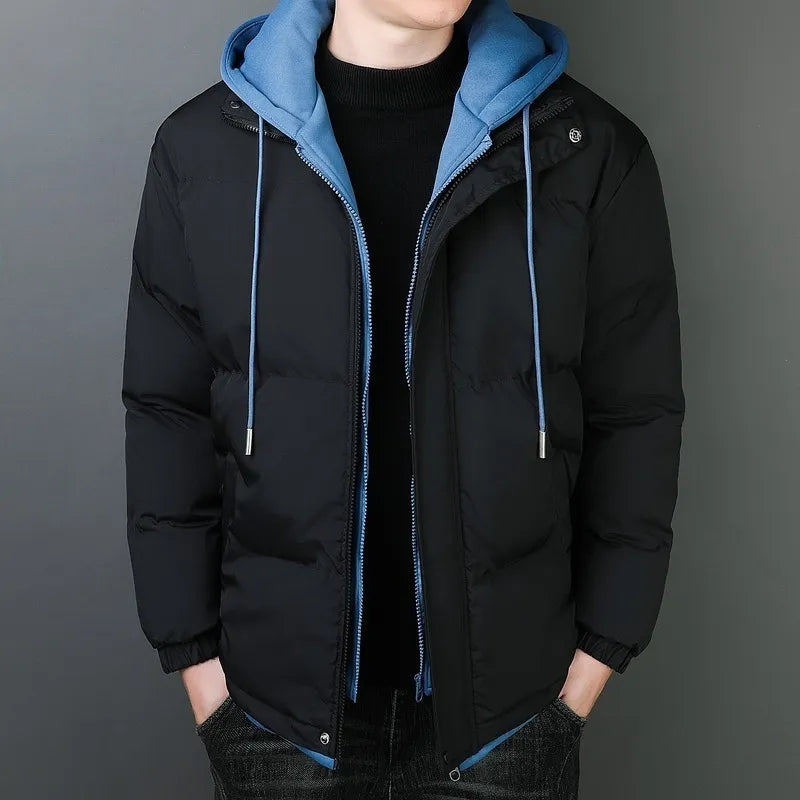Street-wave Men's Windproof Puffer Jacket With Heavy Cotton Insulation And Hooded Design