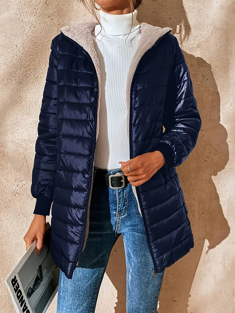 Street-wave Womens Mid-Length Hooded Puffer Coat Warm Cozy Comfort With Modern Style