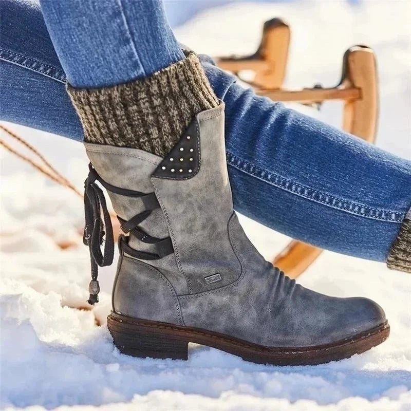 Street-Wave Winter Lace-Up Ankle Boots For Women With Non-Slip Sole And Warm Knit Cuff