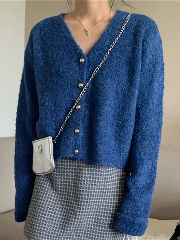 Streetwave Cozy Fluffy Knit Cardigan For Women Soft Warmth Buttoned Chic Everyday Essential