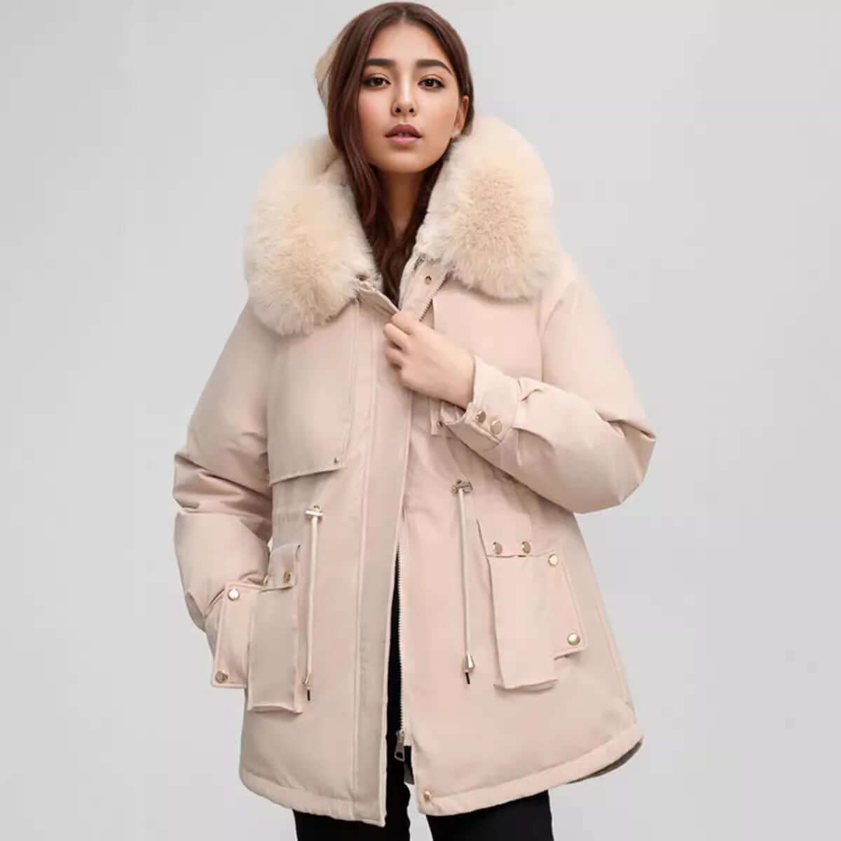 Street-wave Winter Faux Fur Collar Coat for Women, Ultra Warm Cozy Outerwear with Luxe Fur Trim