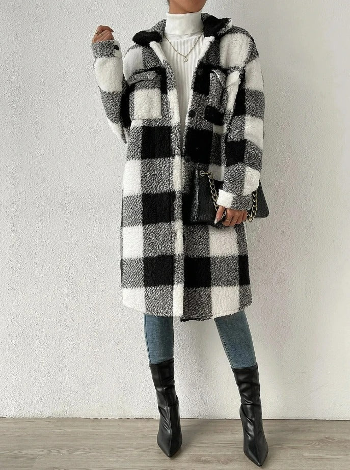 Streetwave Teddy Coat Plush Bear Fur Winter Coat For Women With Plaid Pattern And Cozy Warmth