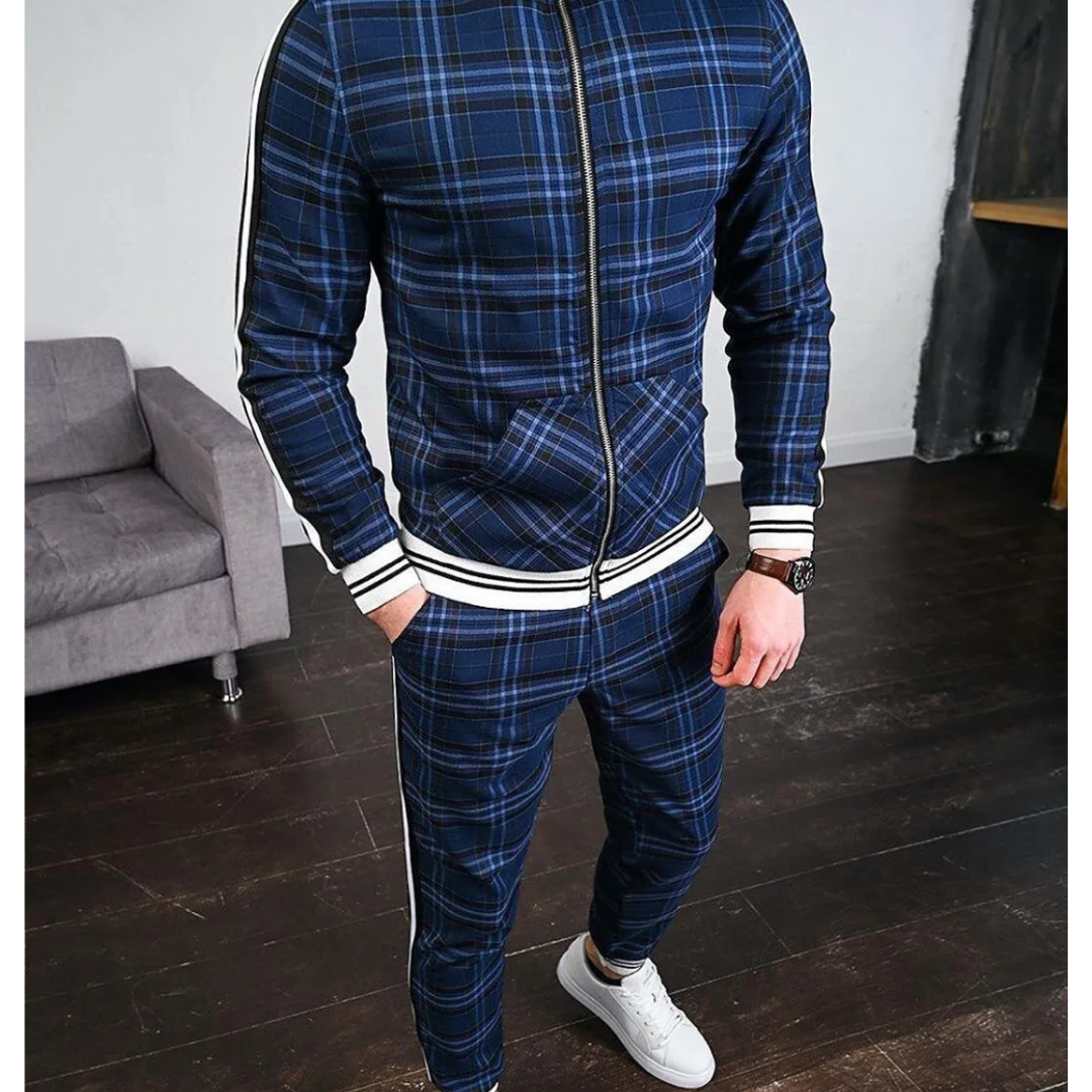 Mens Plaid Activewear Tracksuit Street-Wave Two-Piece For Workout Travel