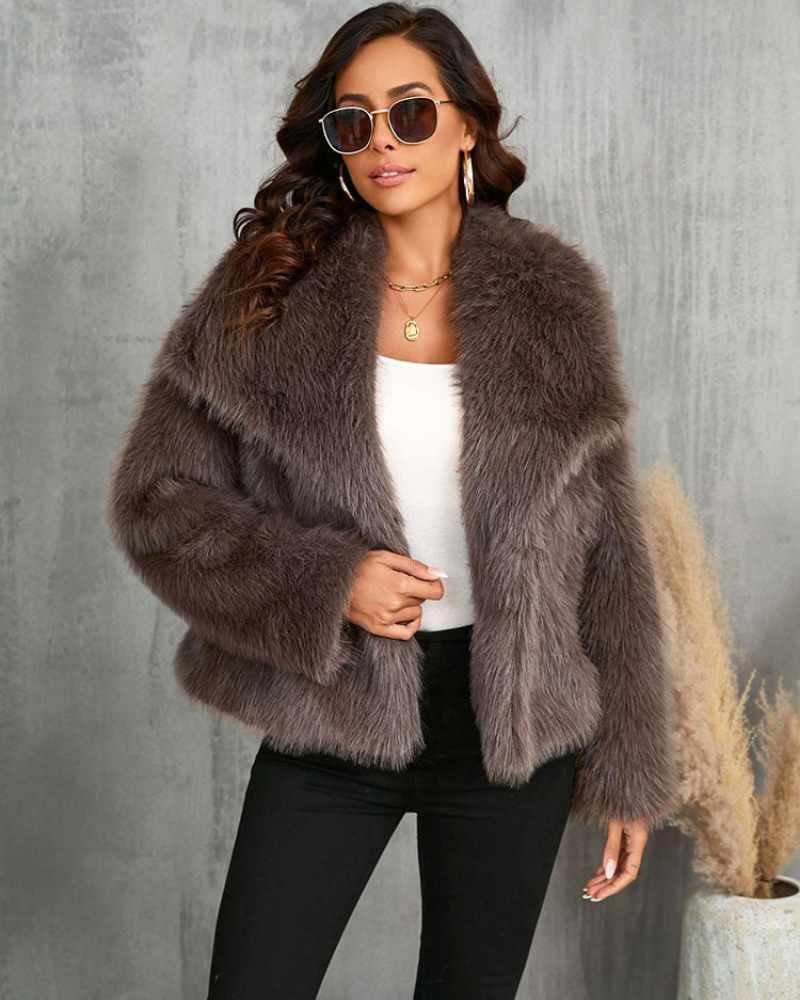 Street Wave Plush Faux Fur Coat For Women Warm Cozy Luxury Outerwear For Winter Season