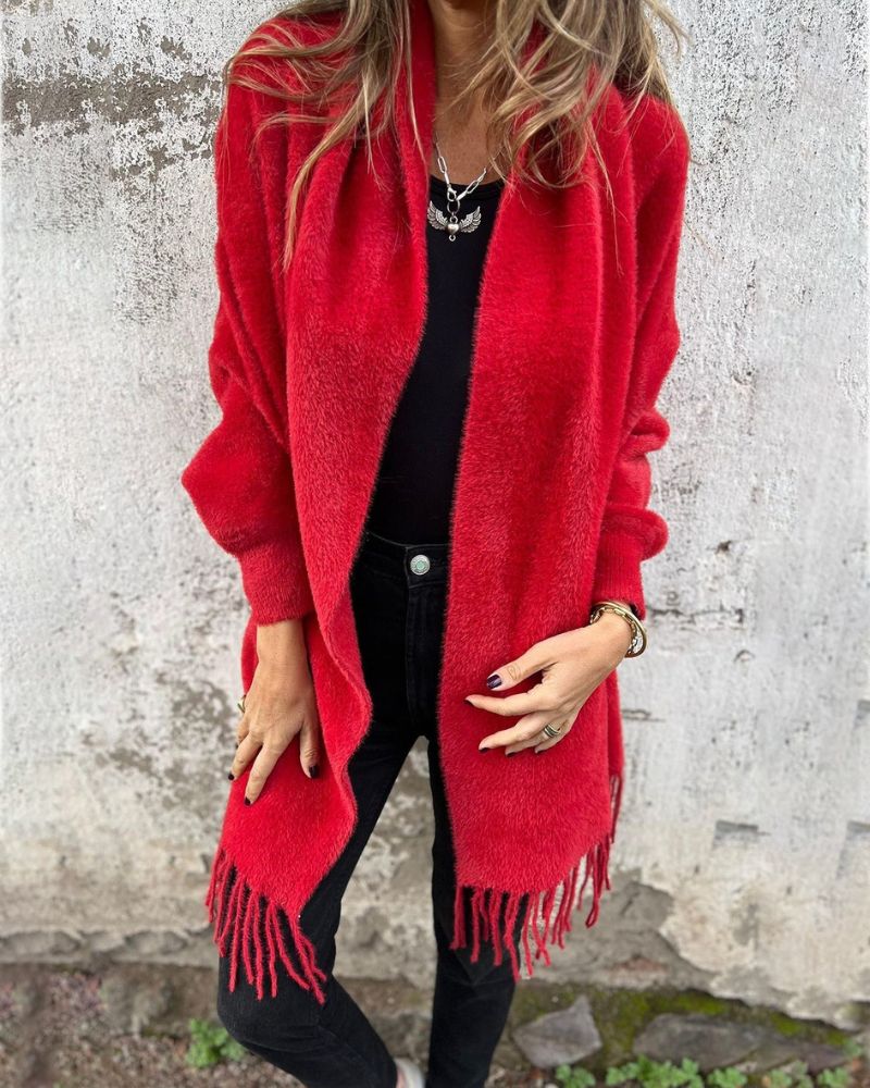 Street Wave Fringed Knit Coat For Women Cozy Warm Elegant Outerwear For Everyday Style And Comfort