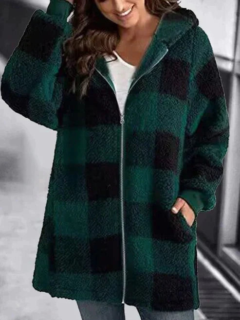 Street-wave Plus Size Coat With Cozy Warmth And Modern Checkered Style For Women