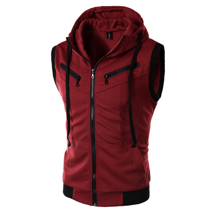 Street-wave Men's Sleeveless Zip Hoodie Vest Breathable Urban Style for Active Wear