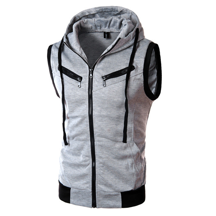 Street-wave Men's Sleeveless Zip Hoodie Vest Breathable Urban Style for Active Wear