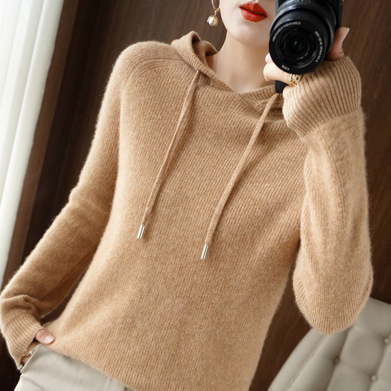 Street-wave Hooded Knit Pullover For Women - Cozy Soft Knit, Relaxed Fit, Timeless Chic