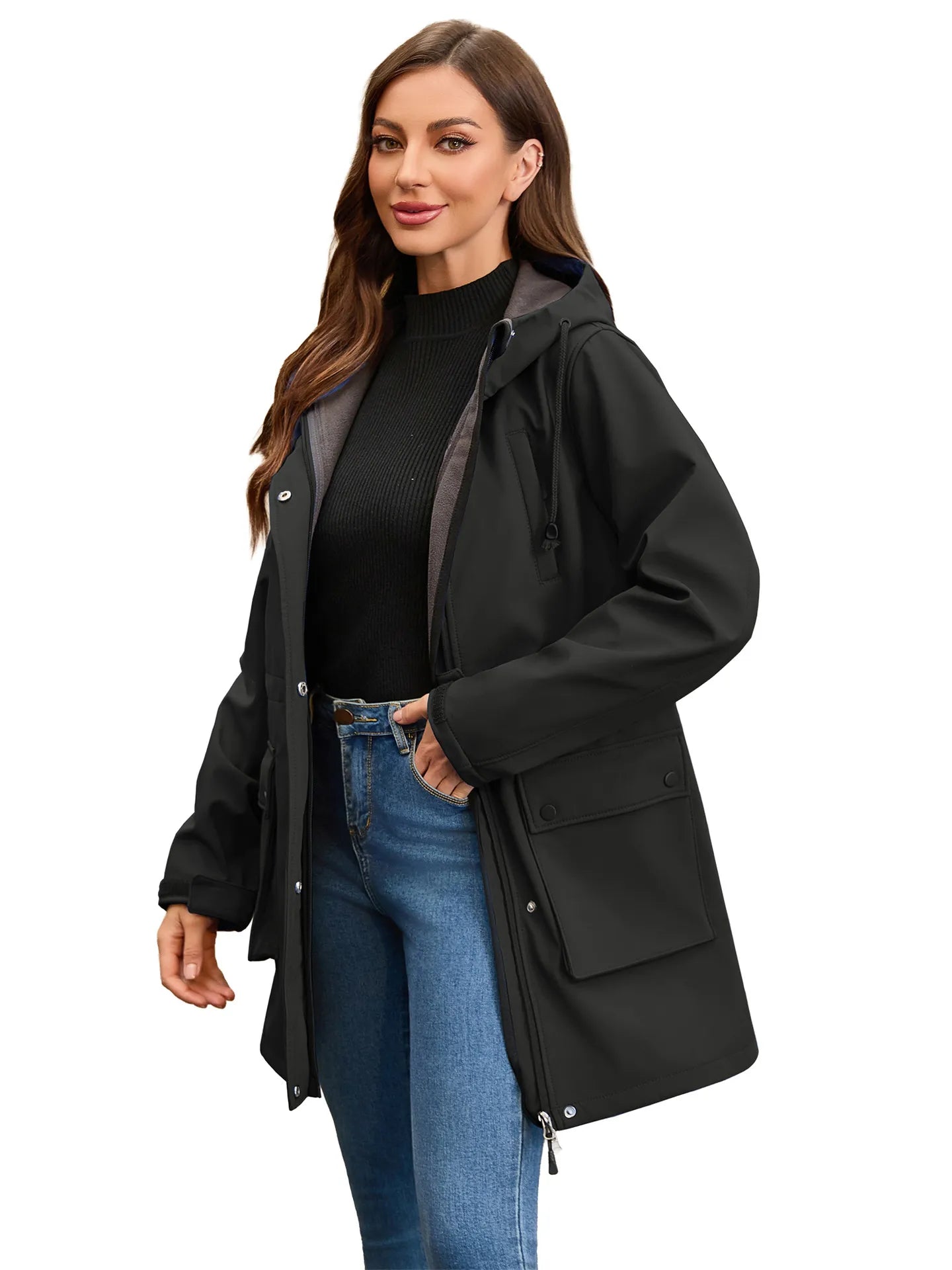 Street-wave Waterproof Hooded Softshell Jacket For Women, Windproof Rain Shield, Cozy Comfort