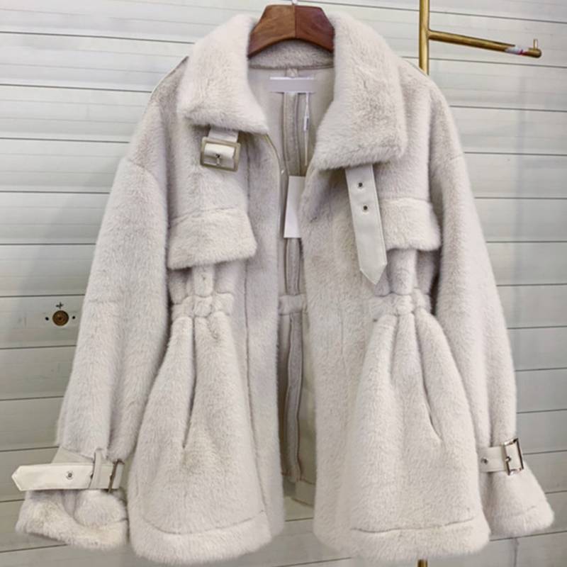 Street-wave Women's Faux Fur Winter Coat With Zip Front Belted Waist Cozy Pockets