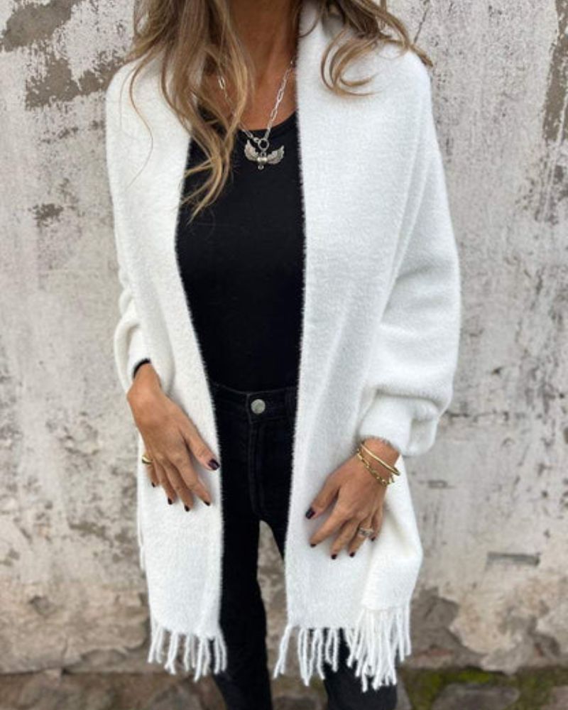 Street Wave Fringed Knit Coat For Women Cozy Warm Elegant Outerwear For Everyday Style And Comfort