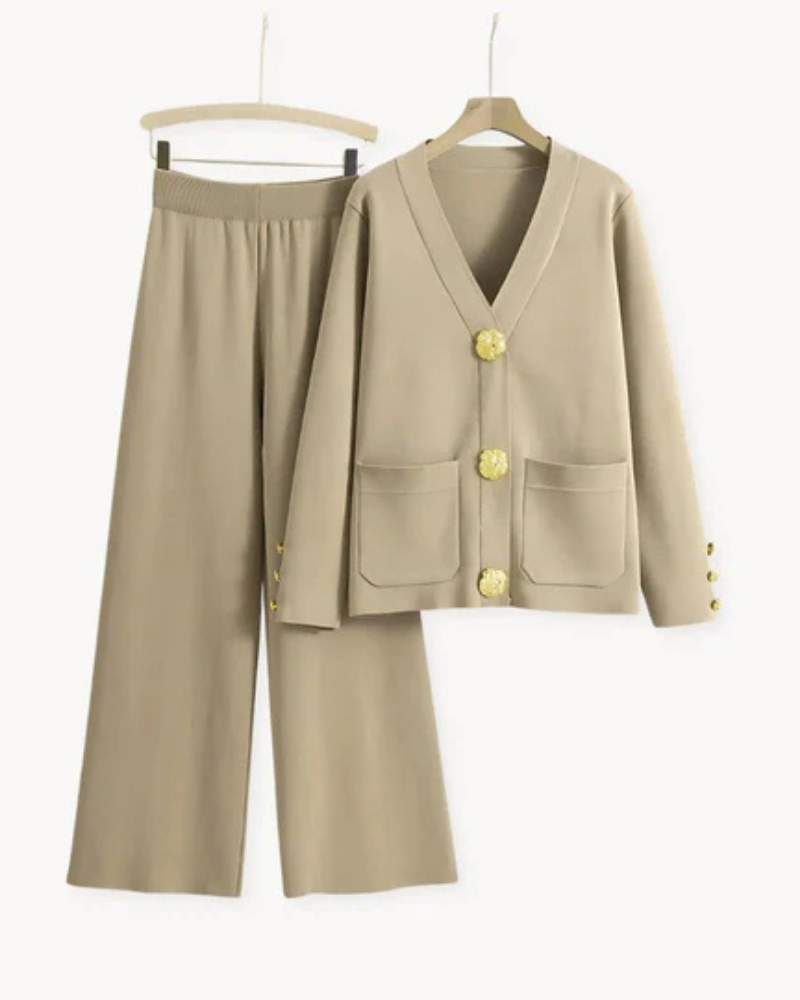 Street Wave Luxus Knitwear Set Cardigan And Wide Leg Pants Cozy Warm Soft For Women
