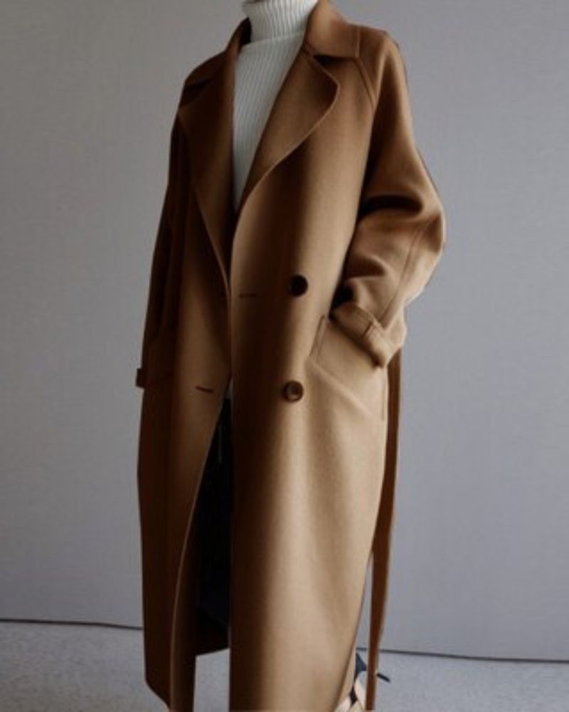 Street-Wave Elegant Long Coat For Women With Belted Comfort And Timeless Style For All Seasons