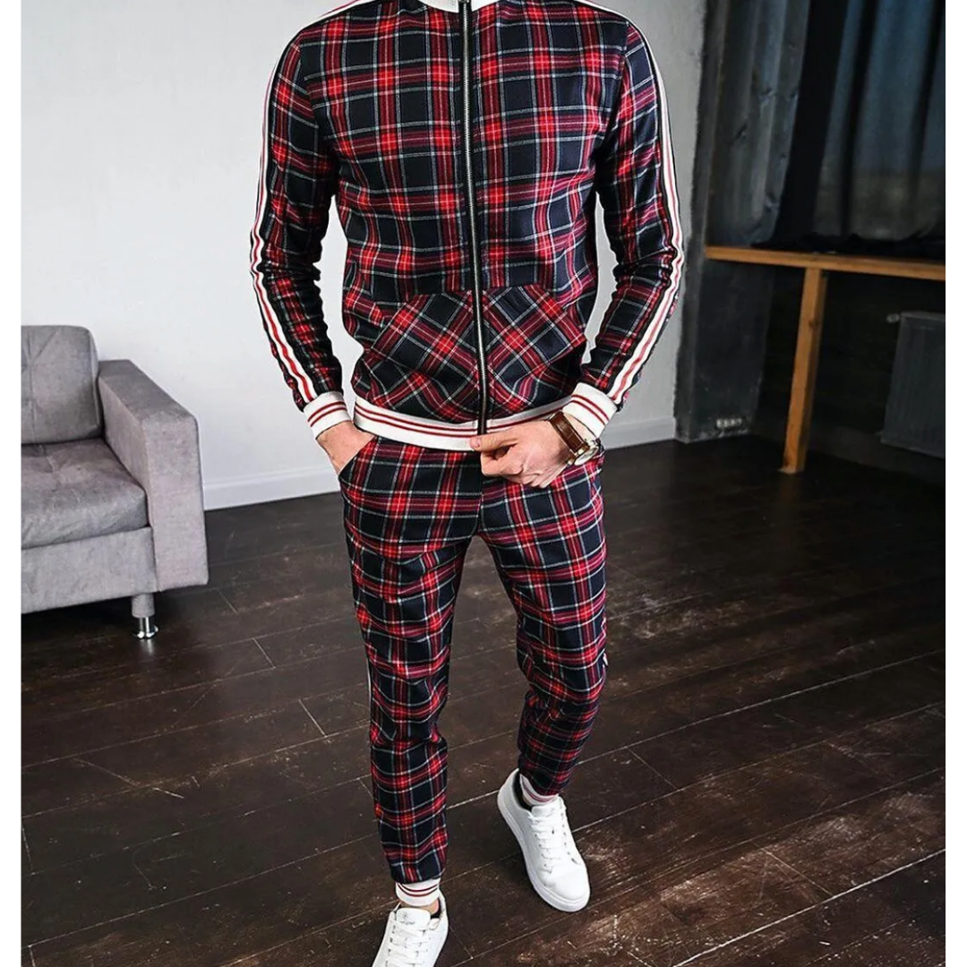 Mens Plaid Activewear Tracksuit Street-Wave Two-Piece For Workout Travel