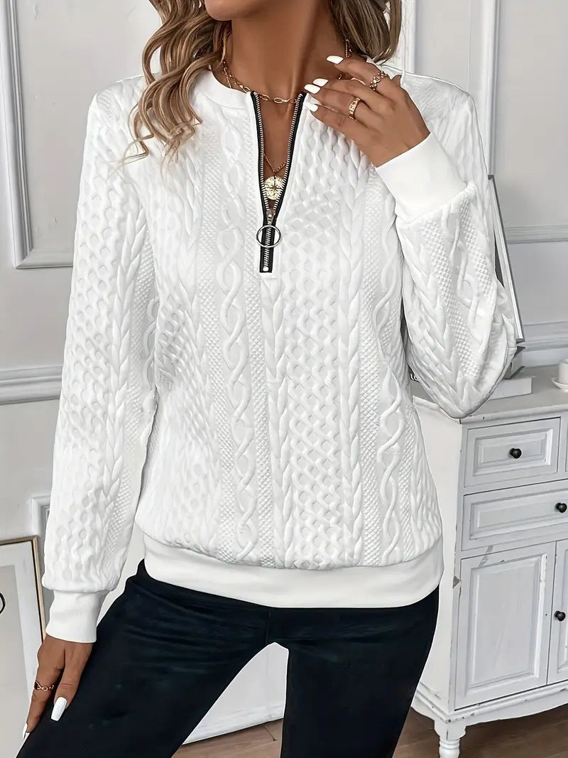 Street Wave Unisex Cable Knit Zip Sweater Relaxed Fit Casual
