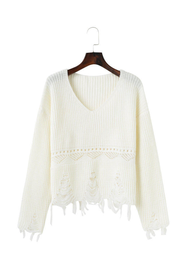 Streetwave Womens Fringe Knit Pullover With Cozy Soft Wool Relaxed Fringed Design