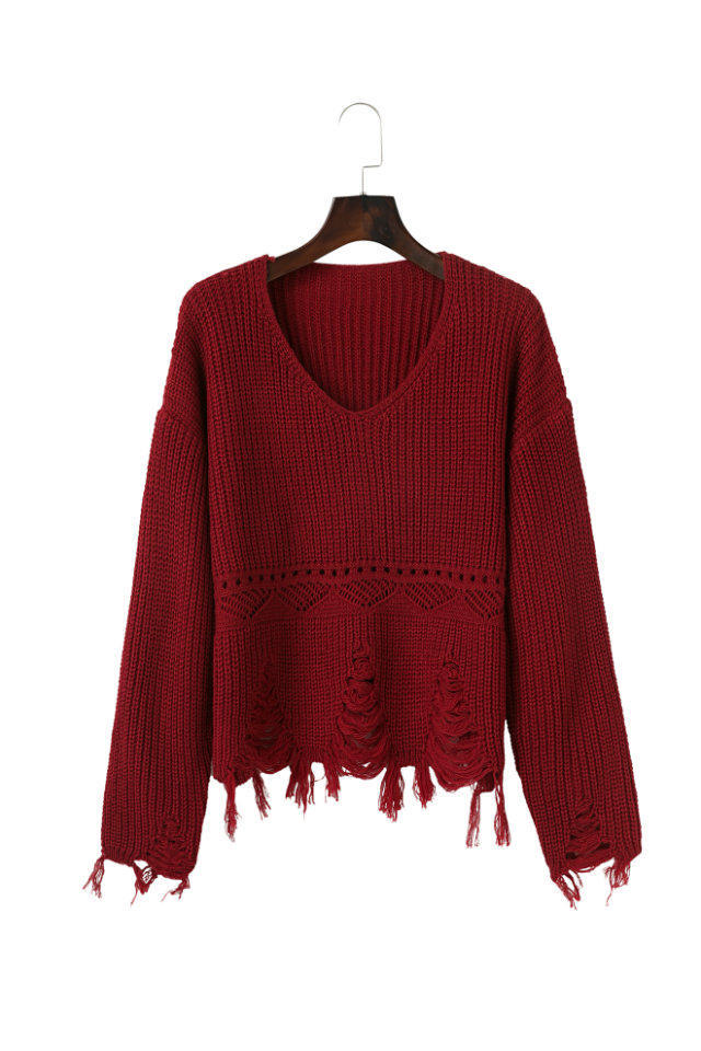 Streetwave Womens Fringe Knit Pullover With Cozy Soft Wool Relaxed Fringed Design