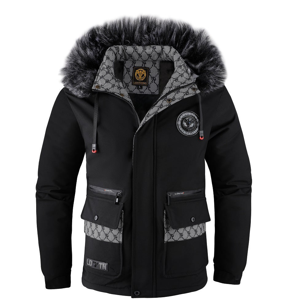 Street-wave Men's Fur-Lined Hooded Jacket With Detachable Hood For Urban All-Weather Style