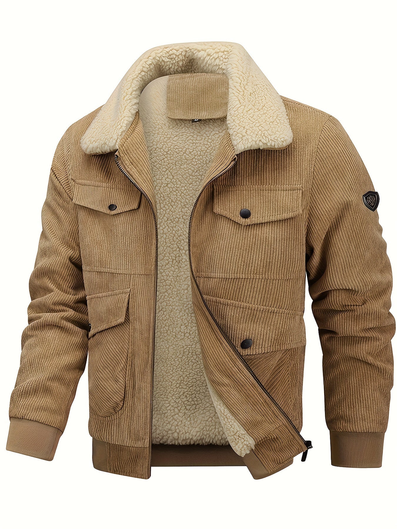 Street-wave Corduroy Jacket With Plush Fleece Lining For Urban Streetwear Fans Durable