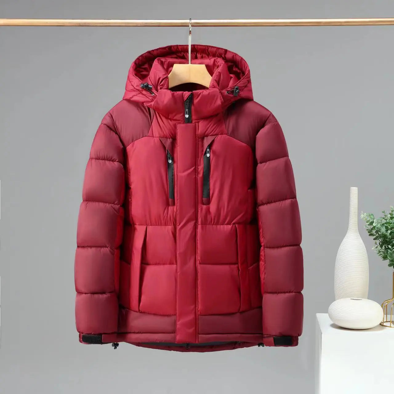 Street-wave Mens Puffer Winter Jacket With Detachable Hood For Cold Weather Thermal Insulation