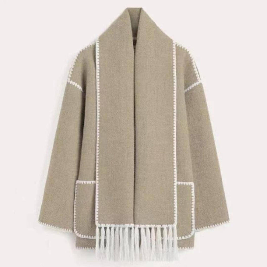 Street-Wave Women Warm Wool Coat With Wrap Collar Loose Fit Cozy Winter Outerwear