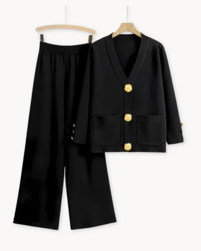 Street Wave Luxus Knitwear Set Cardigan And Wide Leg Pants Cozy Warm Soft For Women